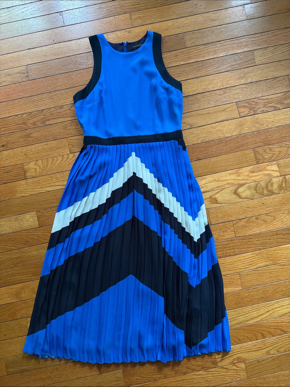 Banana Republic Royal Blue Pleated Midi Dress with Black & White Chevron